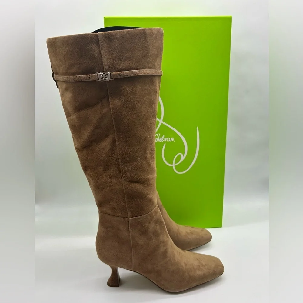 Sam Edelman Lyla Taupe Suede Knee High Boots Wide Calf Size 6.5 Kitten Heel NIB